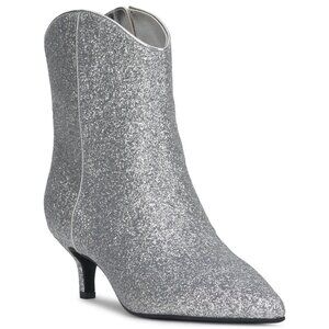 On 34th Womens Aatira Tulip Pointed Toe Silver Glitter Booties Size 9.5M NWOB